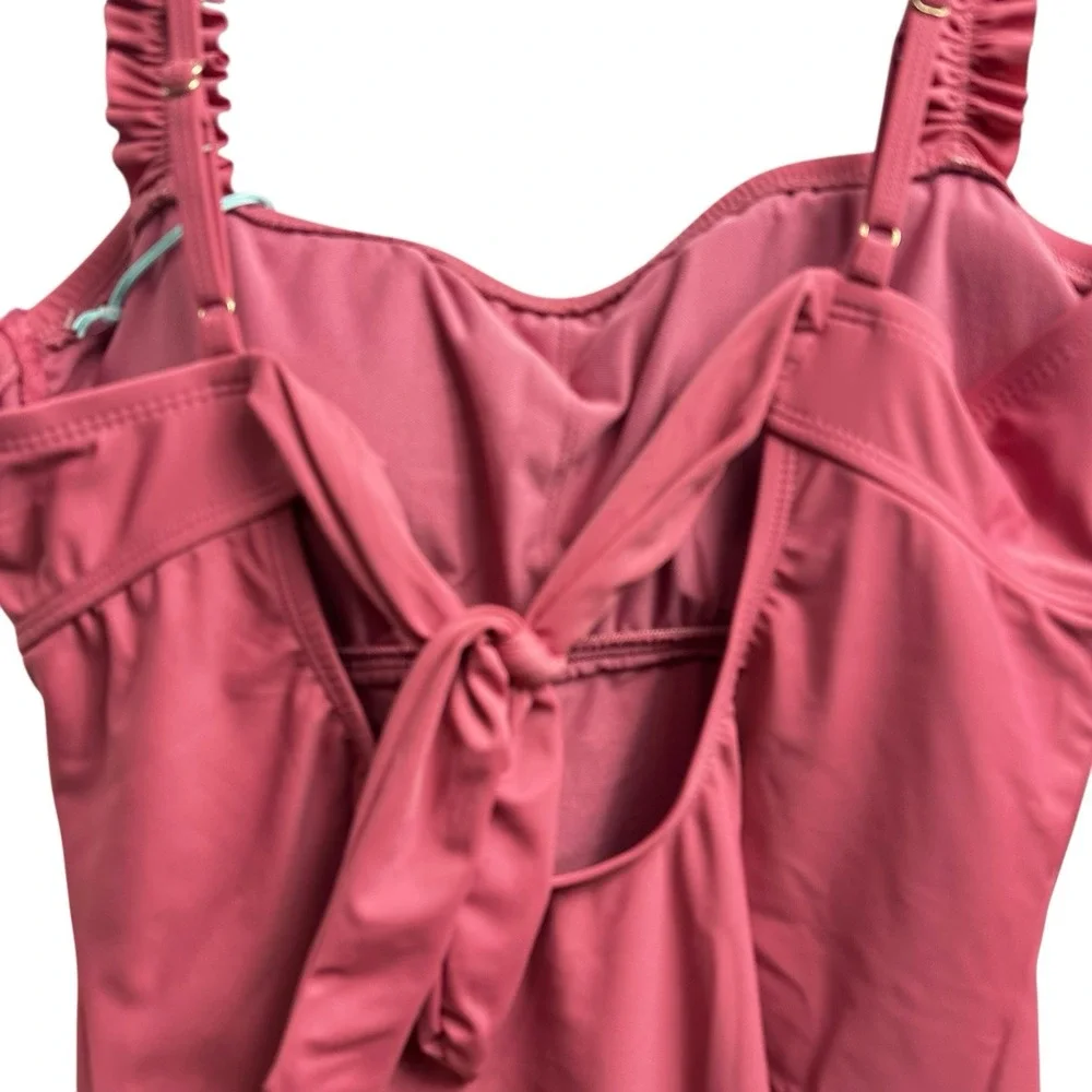 Kona Sol‎ Square Neck Ruffle Shoulder Medium Coverage Women's L 12-16 NEW NWT